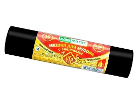 Мешки для мусора 120 л, с завязками, черные, в рулоне 10 шт., ПНД, 15 мкм, 800х750 мм, VIP, Z12010black в Майкопе