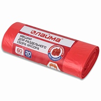 Мешки для мусора 60 л, красный, в рулоне 20 шт., ПНД, 10 мкм, 680х580 мм, LAIMA, 606702 в Майкопе