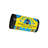 Мешки для мусора 20 л, с ушками, черные, в рулоне 30 шт., ПНД, 10 мкм, 550х440 мм, Крепакоф, 4607075710405 в Майкопе