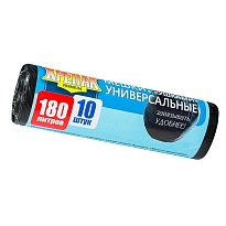 Мешки для мусора 180 л, с ушками, черные, в рулоне 10 шт., ПНД, 20 мкм, 1150х800 мм, Крепак, 4607075710498 в Майкопе