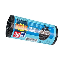 Мешки для мусора 30 л, с ушками, черные, в рулоне 30 шт., ПНД, 9 мкм, 600х500 мм, Крепак, 4607075710450 в Майкопе