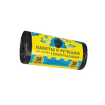 Мешки для мусора 30 л, с ручками, черные, в рулоне 30 шт., ПНД, 9 мкм, 620х480 мм, Крепакоф, 4607075710665 в Майкопе Мешки для мусора 30 л, с ручками, черные, в рулоне 30 шт., ПНД, 9 мкм, 620х480 мм, Крепакоф, 4607075710665 в Майкопе