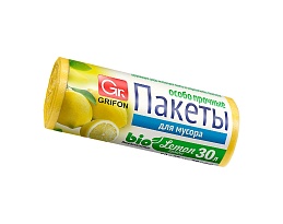 Мешки для мусора 30 л, ароматизированные, Лимон, желтые, в рулоне 20 шт., ПНД, 9 мкм, 560х530 мм, GRIFON Aroma, 101-020 Li в Майкопе