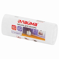 Мешки для мусора 60 л, белые, в рулоне 20 шт., ПНД, 7 мкм, 680х580 мм, LAIMA, 605539 в Майкопе