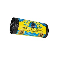 Мешки для мусора 30 л, с ушками, черные, в рулоне 30 шт., ПНД, 8 мкм, 580х460 мм, Крепакоф, 4607075710412 в Майкопе Мешки для мусора 30 л, с ушками, черные, в рулоне 30 шт., ПНД, 8 мкм, 580х460 мм, Крепакоф, 4607075710412 в Майкопе