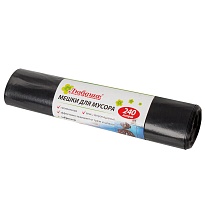 Мешки для мусора 240 л, черные, в рулоне 5 шт., ПВД 30 мкм, 1300х900 мм, Любаша, 605338 в Майкопе