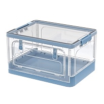Ящик пластиковый складной прозрачный, дно синее, 490х360х280 мм, с колесиками в Майкопе Ящик пластиковый складной прозрачный, дно синее, 490х360х280 мм, с колесиками в Майкопе
