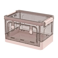 Ящик пластиковый складной прозрачный коричневый, дно розовое, 360х235х230 мм, с колесиками в Майкопе Ящик пластиковый складной прозрачный коричневый, дно розовое, 360х235х230 мм, с колесиками в Майкопе